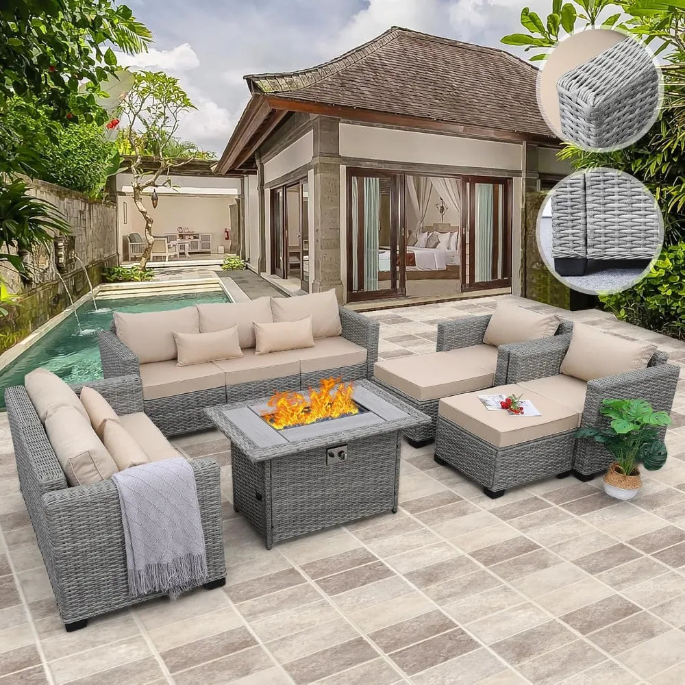 7 Piece Outdoor Patio Furniture Set with Fire Pit