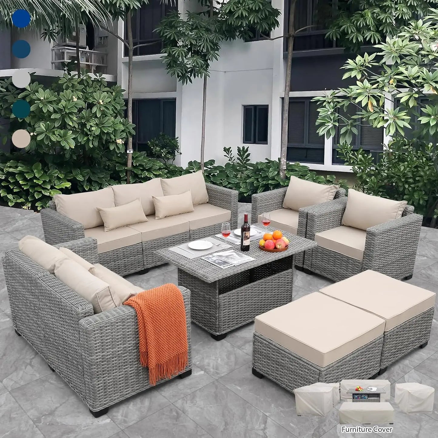 7 Piece Outdoor Patio Furniture Set with Fire Pit