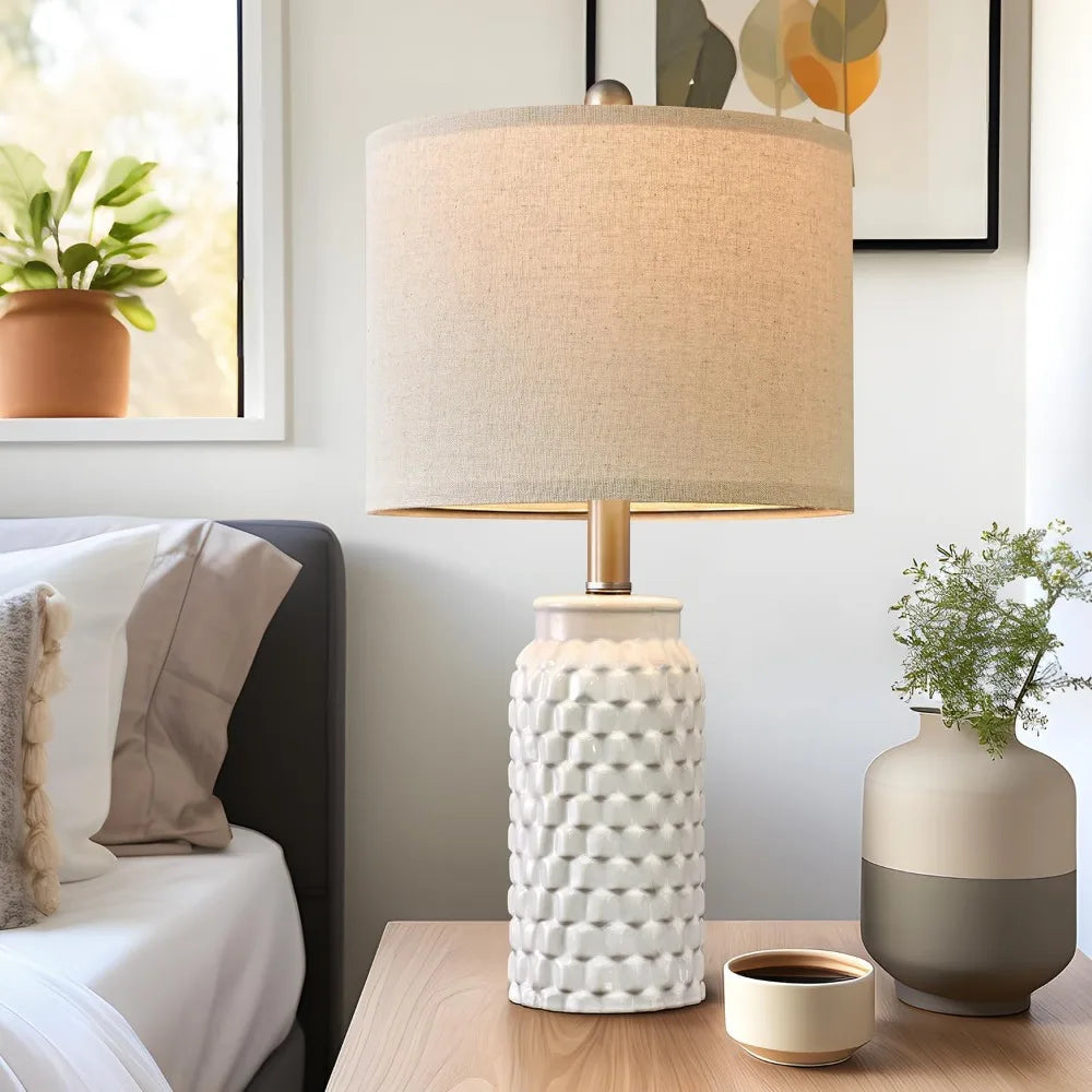 White Modern Ceramic Bedside Lamp Set