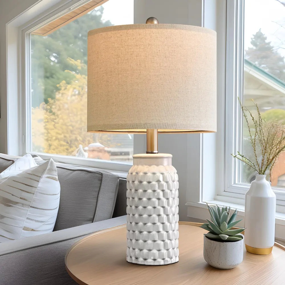 White Modern Ceramic Bedside Lamp Set