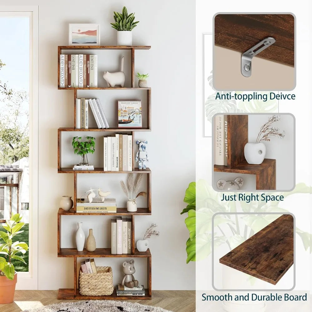 6-Tier S Shaped Bookshelf