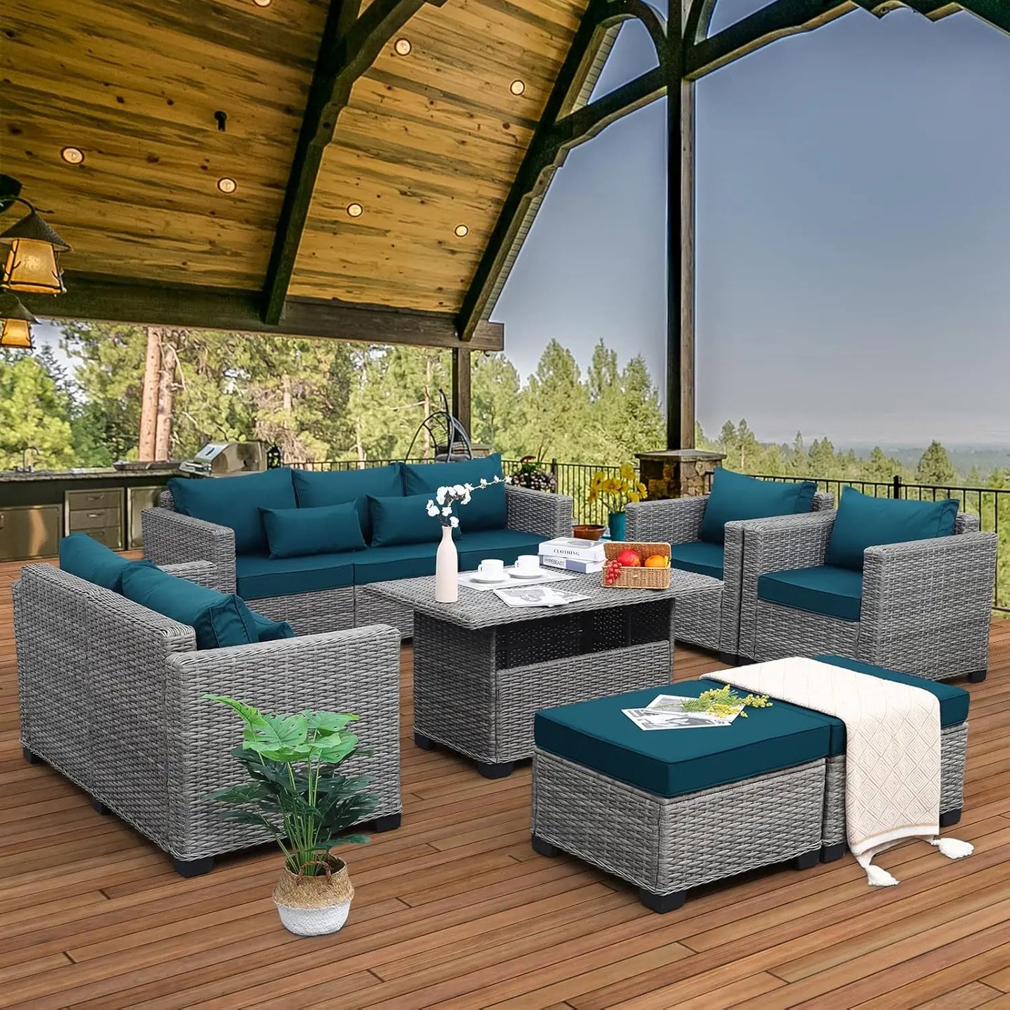 7 Piece Outdoor Patio Furniture Set with Fire Pit