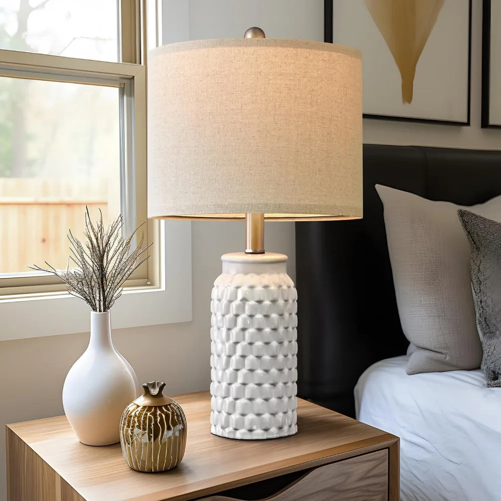 White Modern Ceramic Bedside Lamp Set