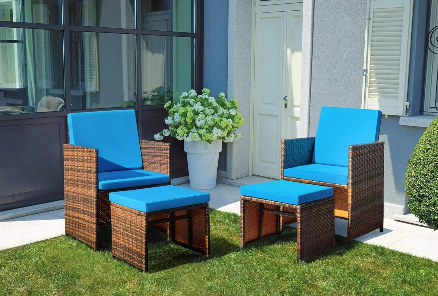 Rattan Chairs with Glass Table Patio Furniture