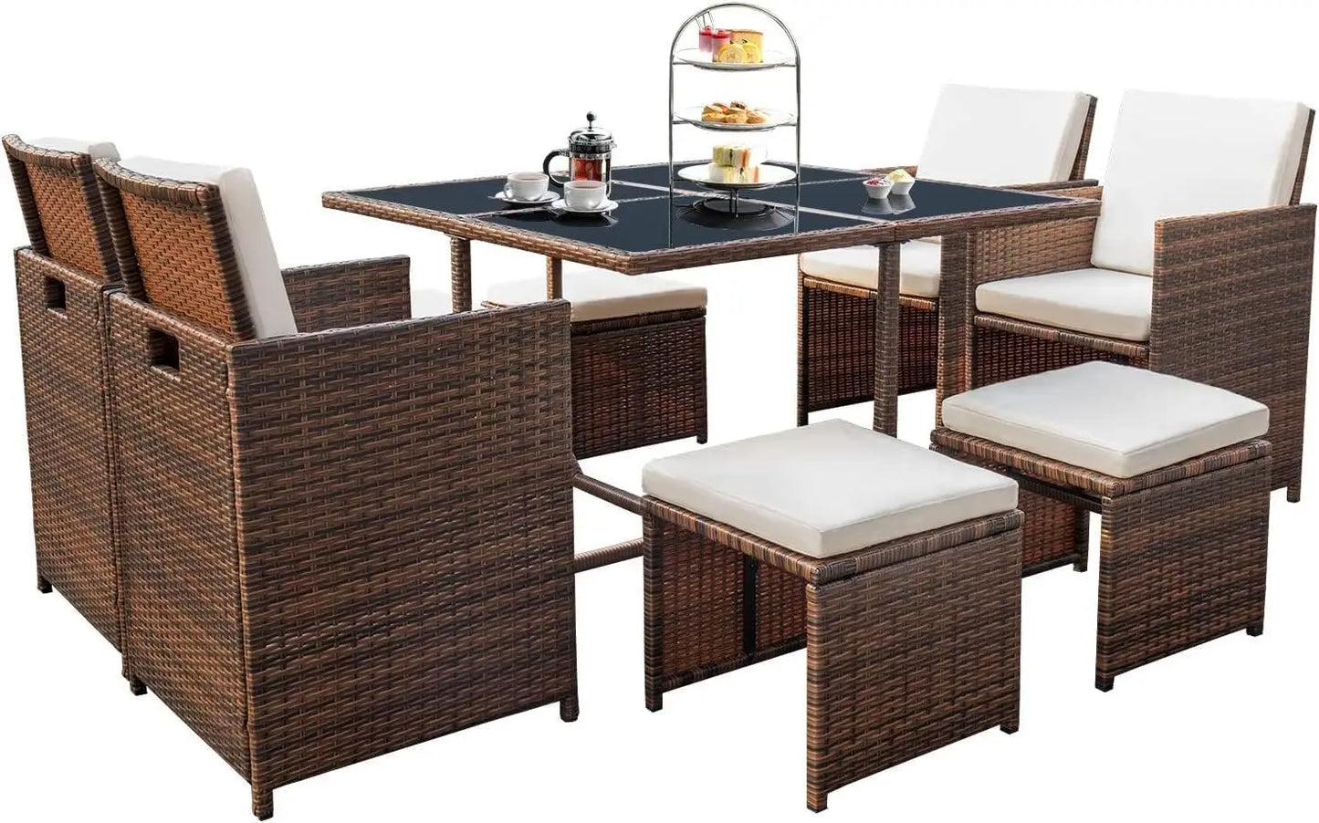 Rattan Chairs with Glass Table Patio Furniture