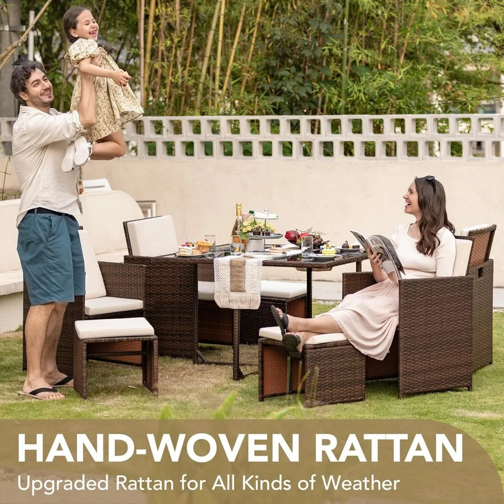Rattan Chairs with Glass Table Patio Furniture
