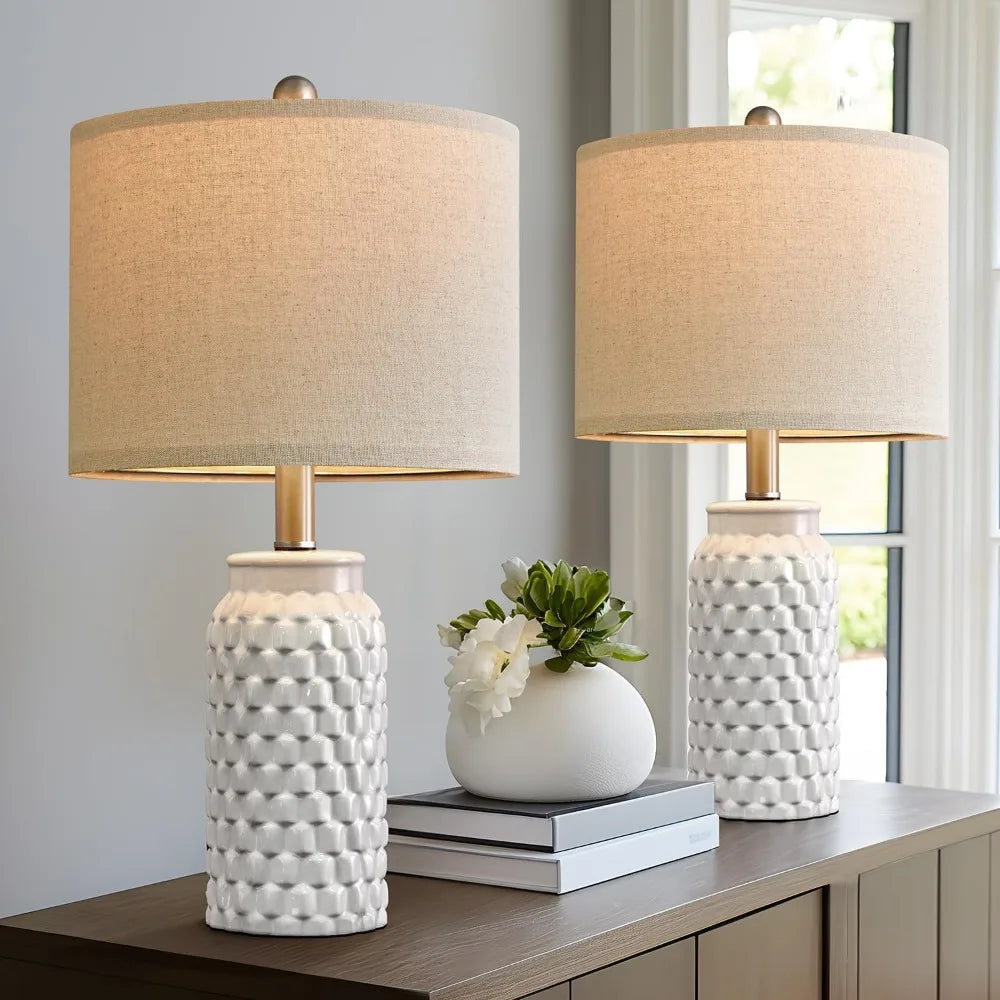 White Modern Ceramic Bedside Lamp Set
