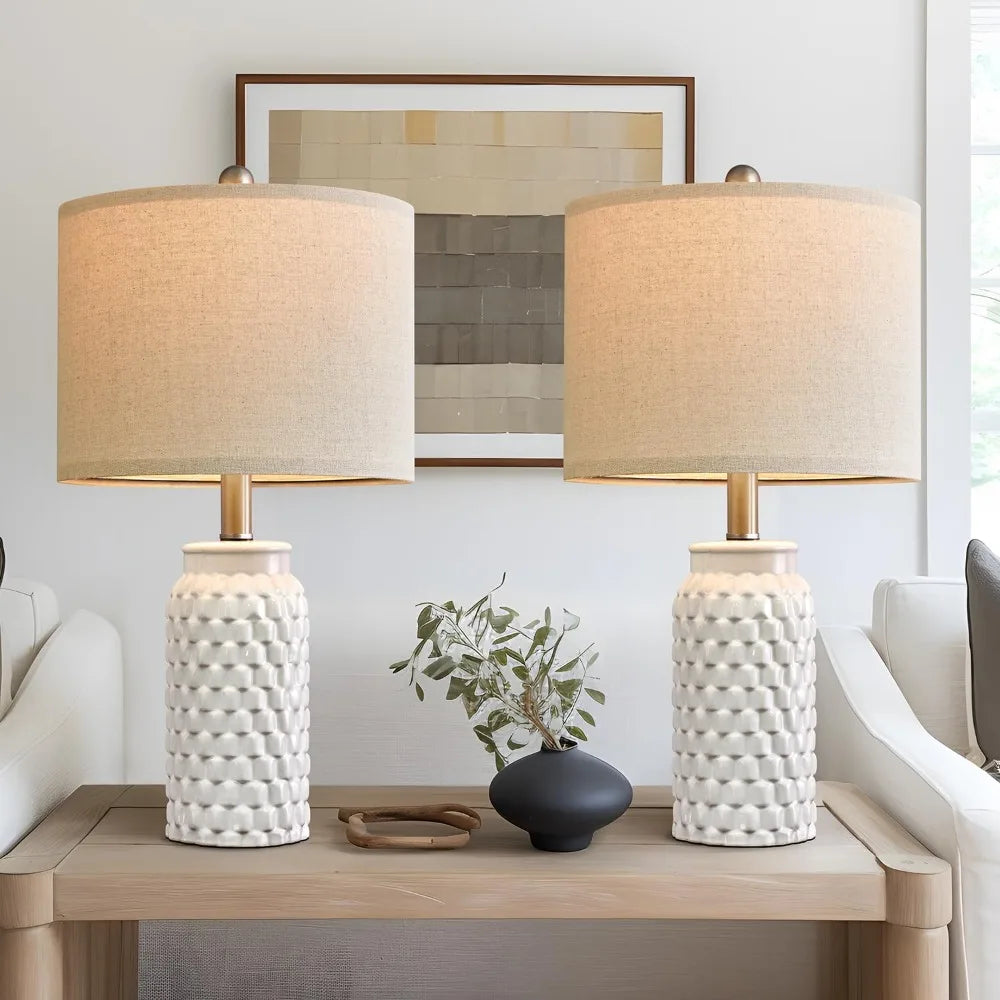 White Modern Ceramic Bedside Lamp Set