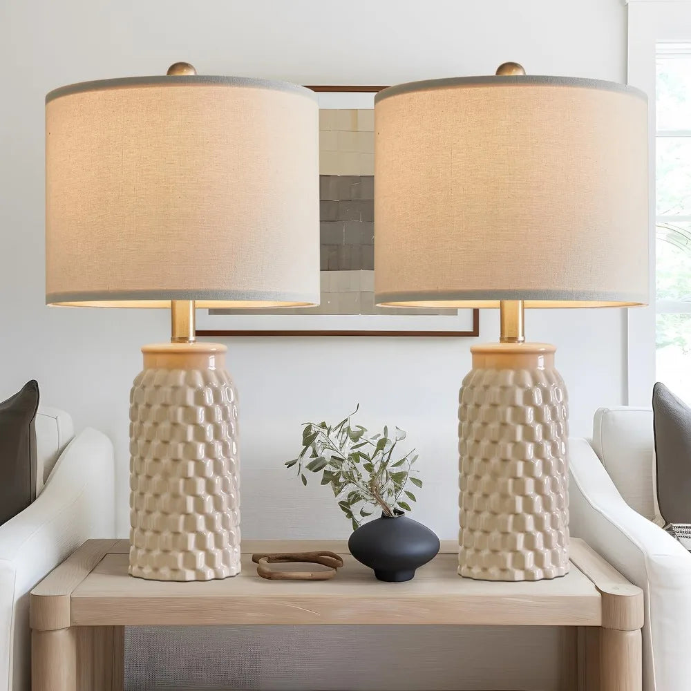 White Modern Ceramic Bedside Lamp Set
