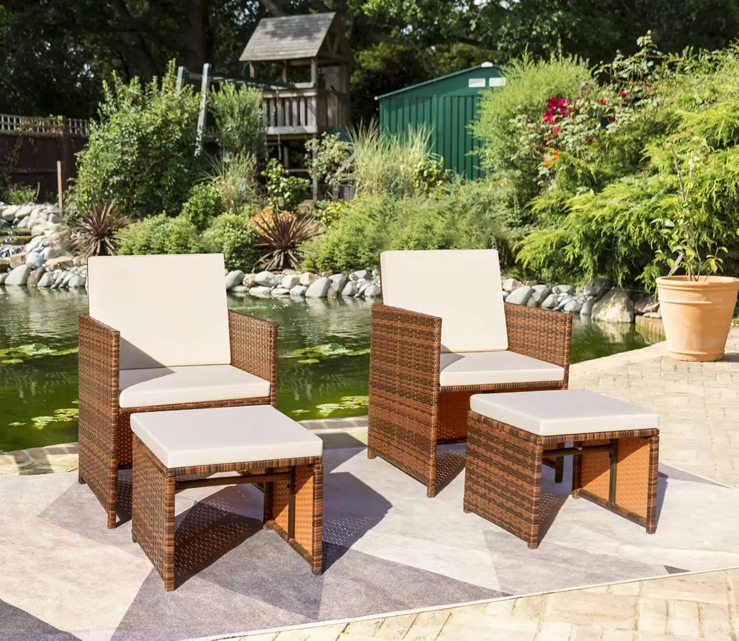 Rattan Chairs with Glass Table Patio Furniture