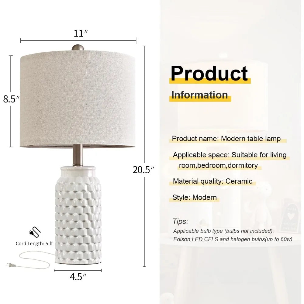 White Modern Ceramic Bedside Lamp Set