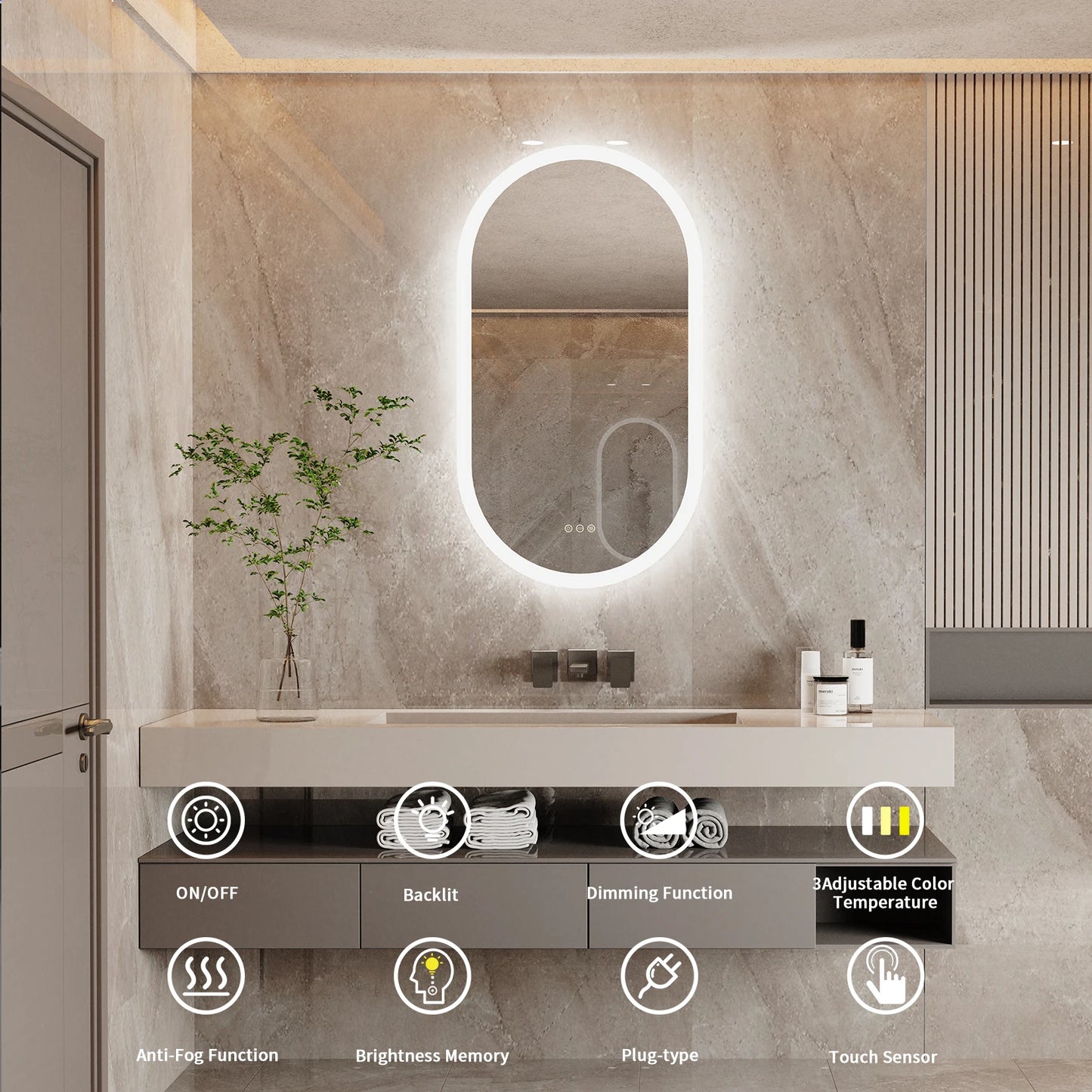 Frameless Bathroom Wall Mirror with Lights