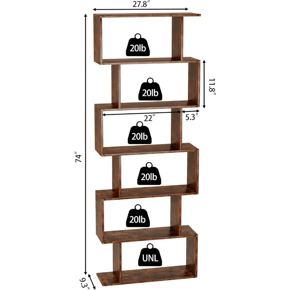 6-Tier S Shaped Bookshelf