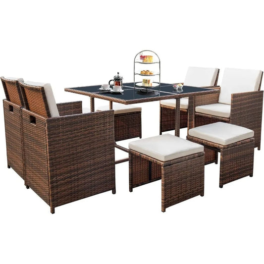 Rattan Chairs with Glass Table Patio Furniture